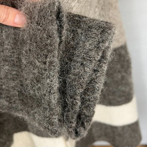 Rachel Zoe Wool Blend ColorBlock‎ Stripe Mid Length Knit Open Cardigan Brown Tan - Picture 5 of 15